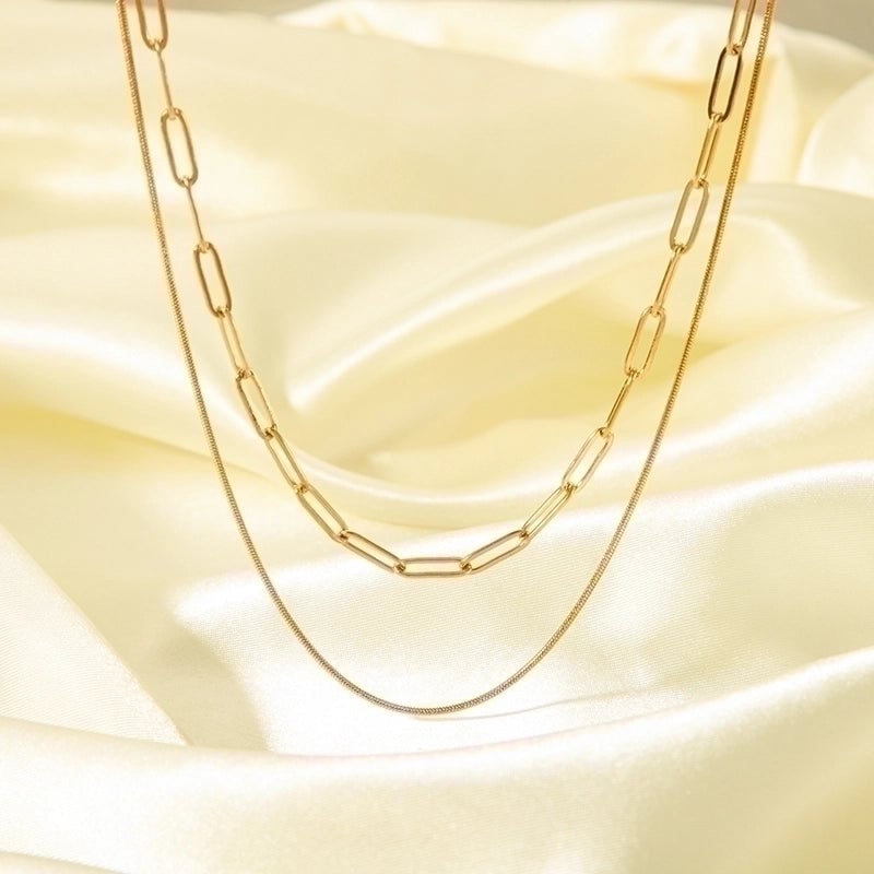 201 Stainless Steel 18K Gold Plated Modern Style Minimalist Streetwear Plating Solid Color Double Layer Necklaces