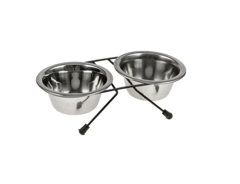 2x Sets Elevated Small Portable Double Pet Bowls