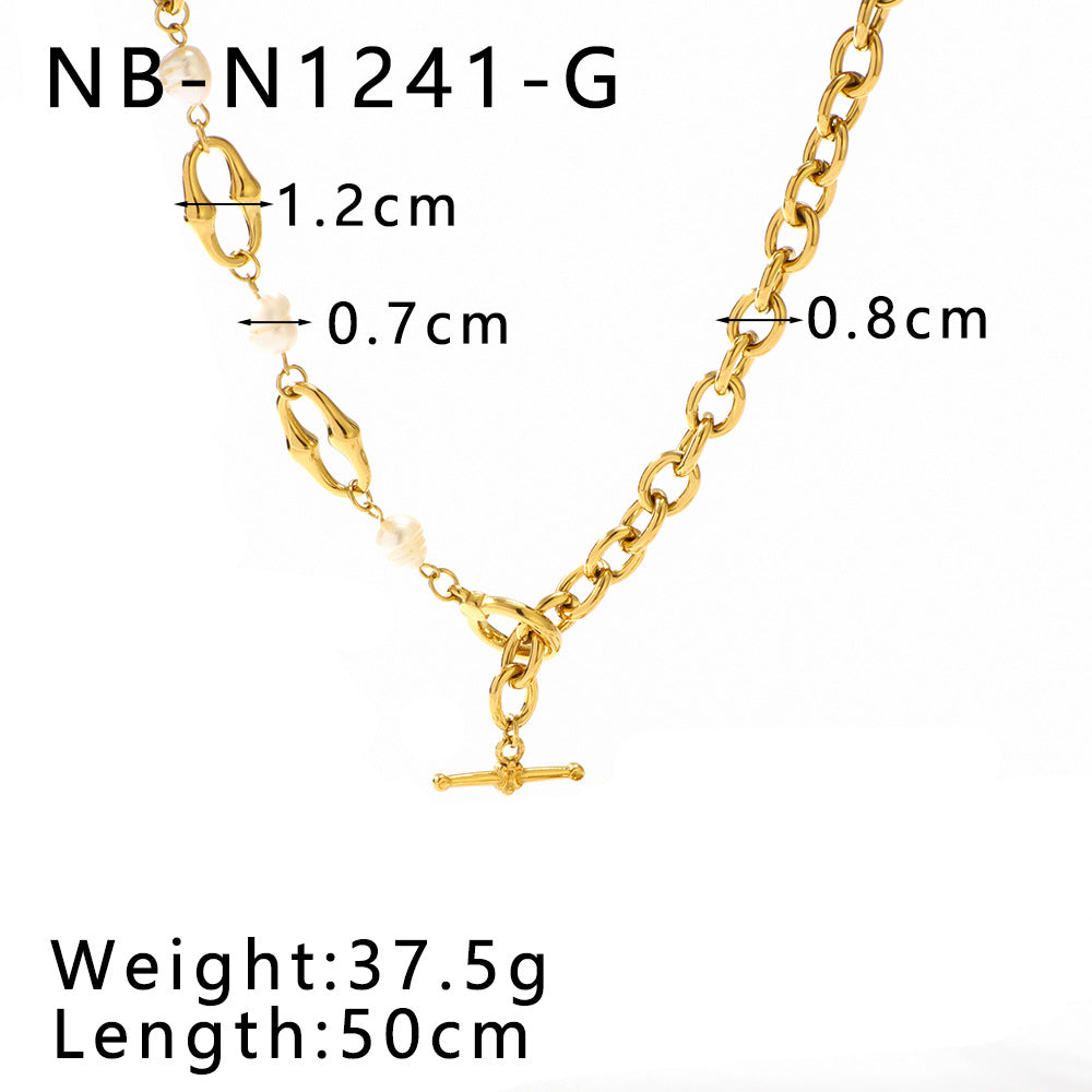 Trendy And Popular Chain Necklace Bracelet Set Stainless Steel Natural Pearl Ot Buckle