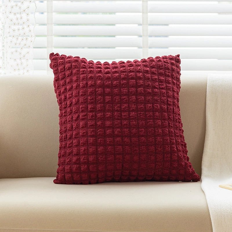 Cream Style Pillow Home Sofa Cushion Simple Solid Color Elastic Puff Plaid Pillow Case Bedside Pillow