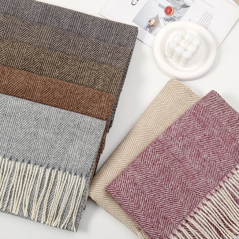 New Autumn And Winter Striped Tassel Artificial Cashmere Scarf Women's Fashion Simple Thick Warm Commuter's All-Matching Shawl