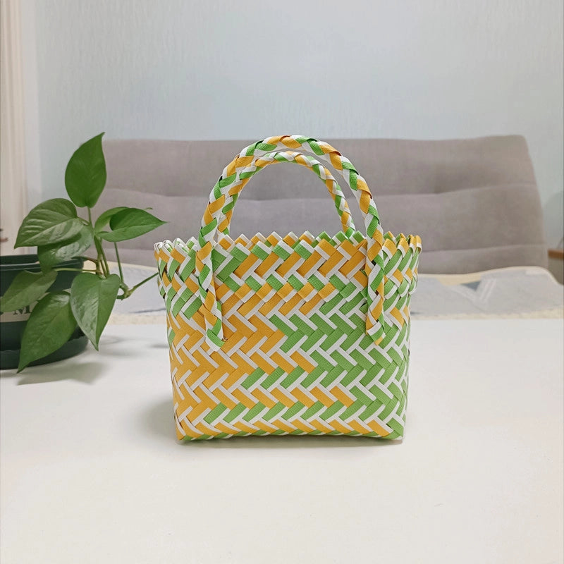 Women's Mini PVC Multicolor Elegant Streetwear Weave Oval Open Handbag