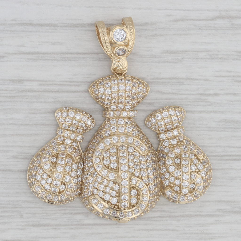 2.50ctw Cubic Zirconia Money Bags Pendant 10k Yellow Gold Statement