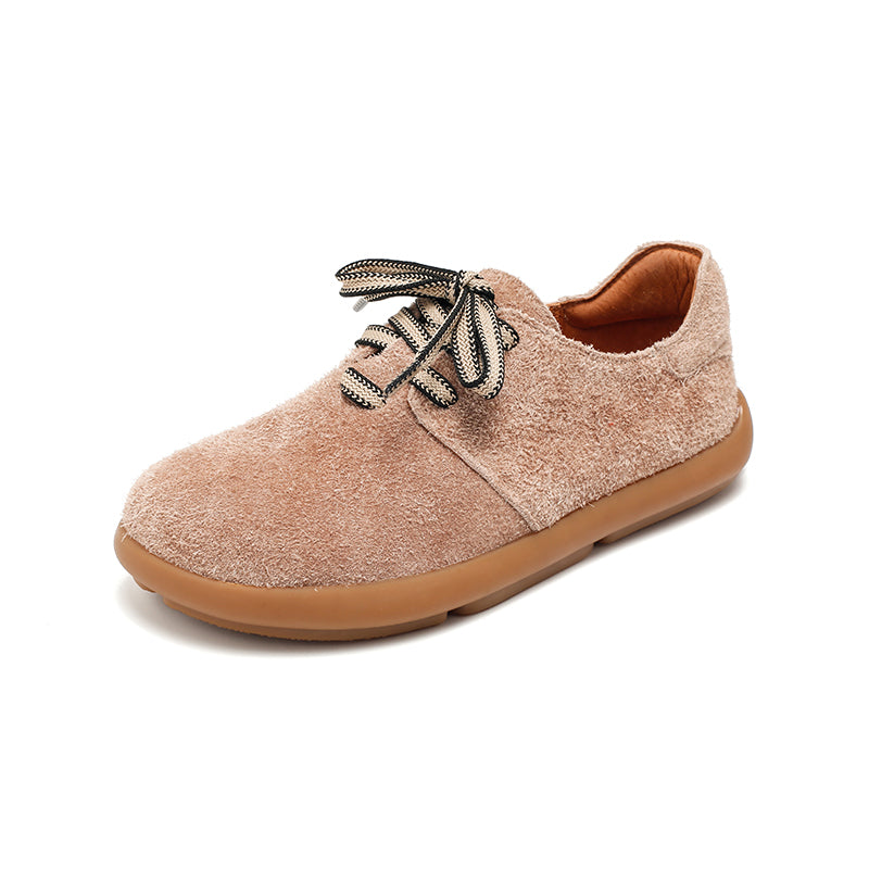 Suede Leather Comfortable Lace-Up Oxford Shoes for Women in Pink/Red/Khaki/Grey