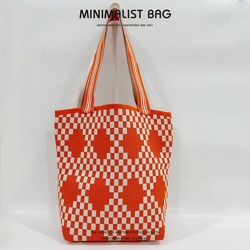 Women's Large Polyester Printing Classic Style Square Open Straw Bag