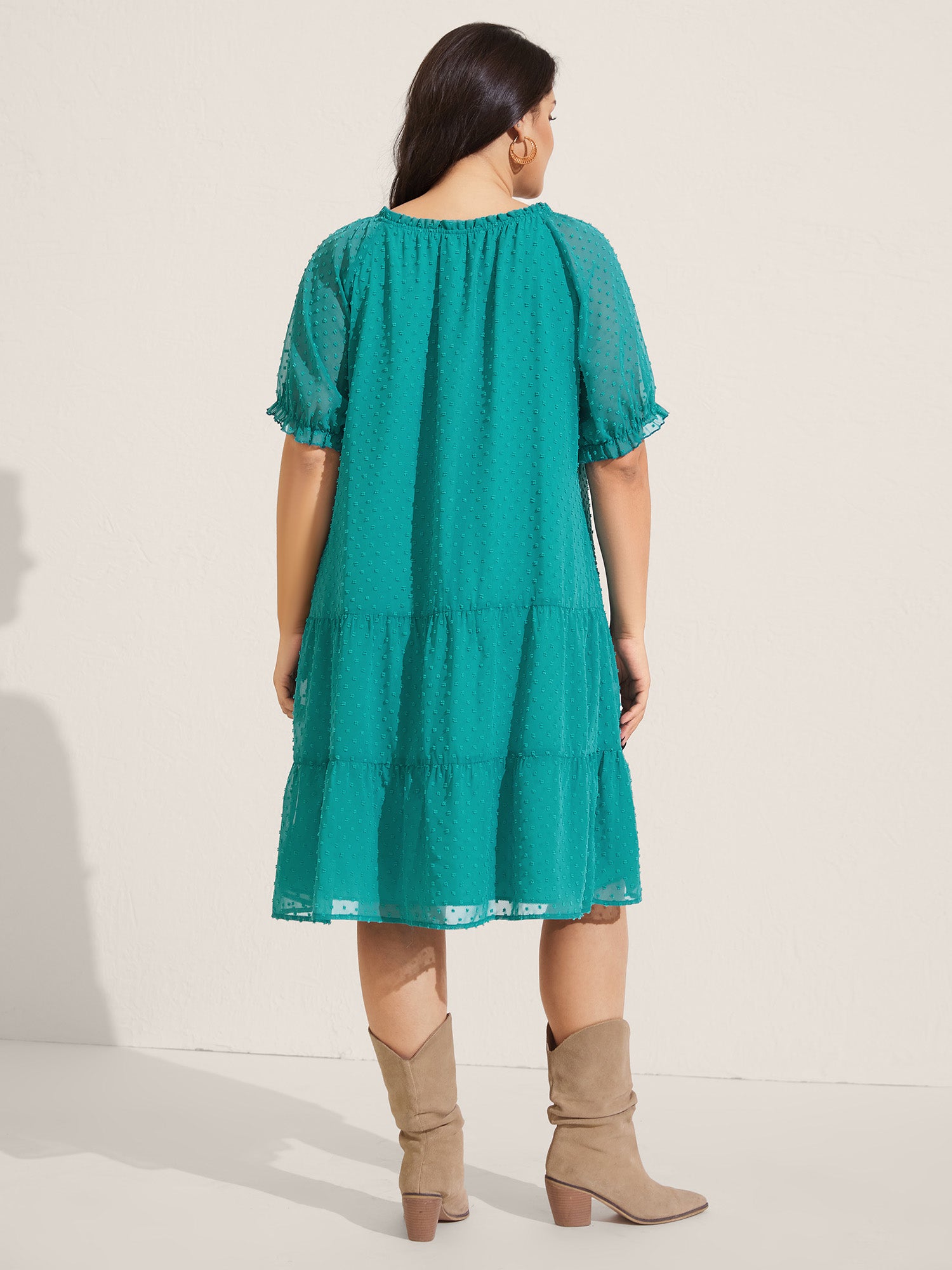 Polka Dot Texture Tiered Tassel Midi Dress