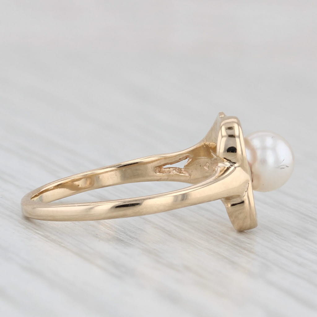 Cultured Pearl Diamond Heart Ring 14k Yellow Gold Size 5.5