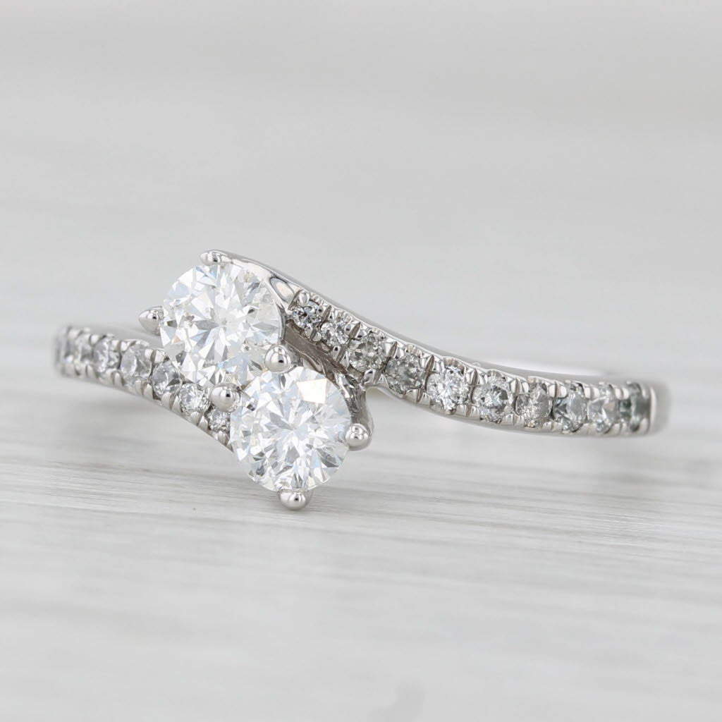 0.72ctw 2-Diamond Bypass Ring 14k White Gold Engagement Anniversary Size 7.5
