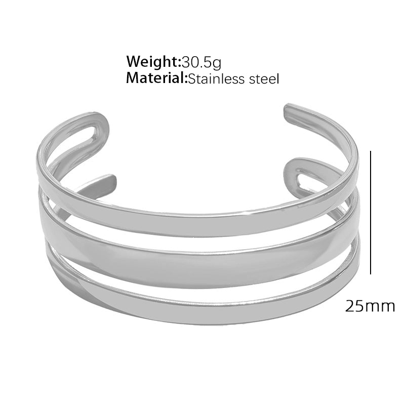 Vintage Style Punk Double Ring Waves Floral Titanium Steel 18K Gold Plated Bangle In Bulk