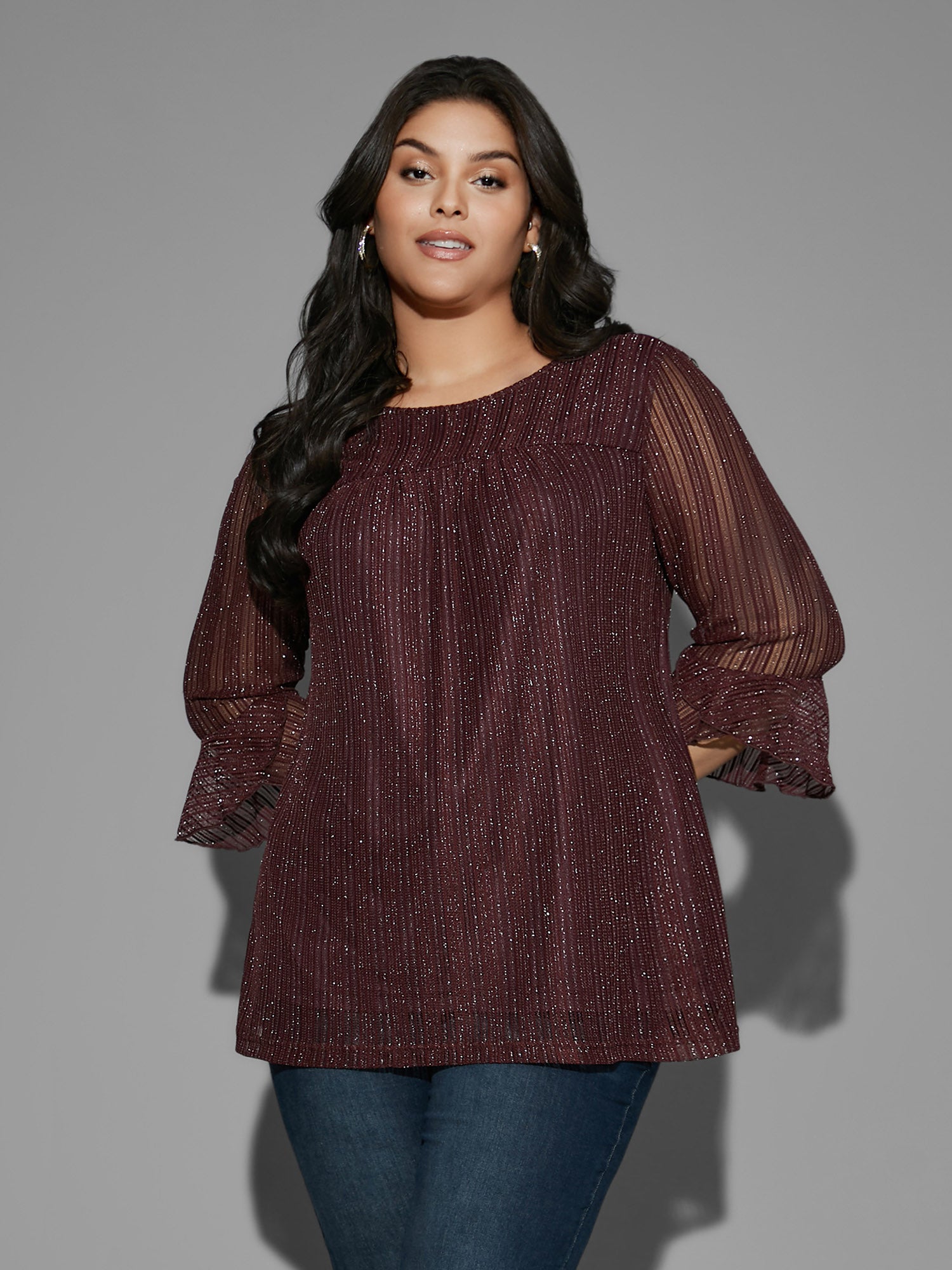 Glitter Gathered Patchwork Ruffles Top