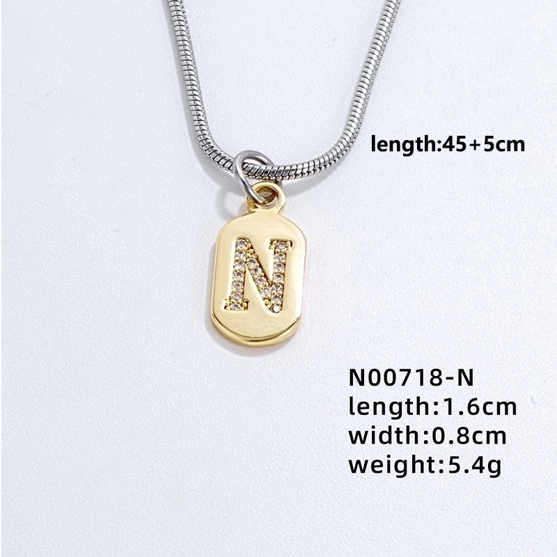 304 Stainless Steel Titanium Steel Gold Plated Minimalist Plating Chain Inlay Letter Zircon Pendant Necklace