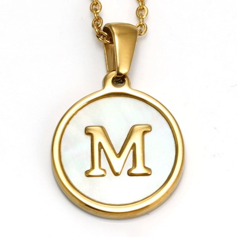 Elegant Round Letter Titanium Steel Inlaid Shell Necklace