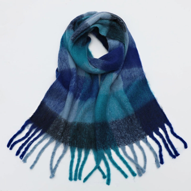 Autumn And Winter Scarf Cashmere Thickened Warm Striped Plaid Scarf Women's Fashion Tassel Long Men's And Women's Scarf Couple