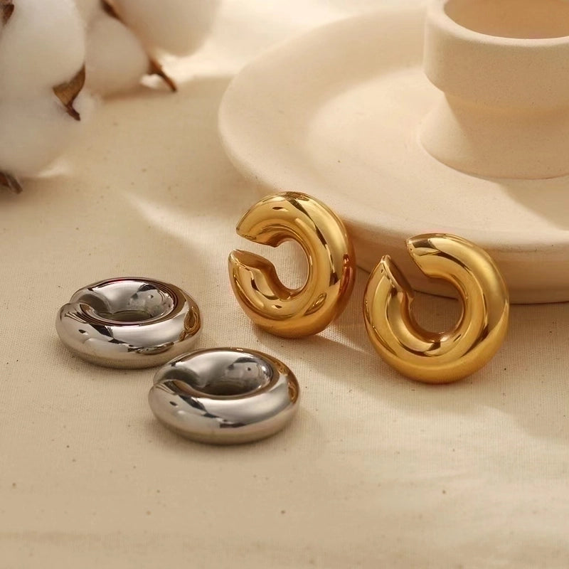 1 Piece Minimalist Solid Color Plating Stainless Steel Gold Plated Ear Cuffs