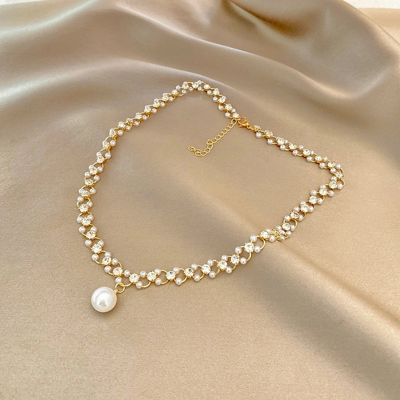 Fashion Flower Butterfly Titanium Steel Copper Pearl Plating Inlay Rhinestones Pendant Necklace 1 Piece
