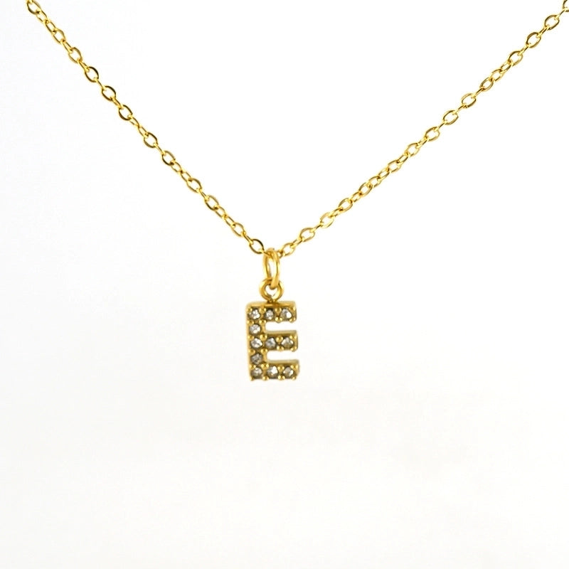 Minimalist Classic Style Letter Titanium Steel Zircon 18K Gold Plated Inlay Pendant Necklace