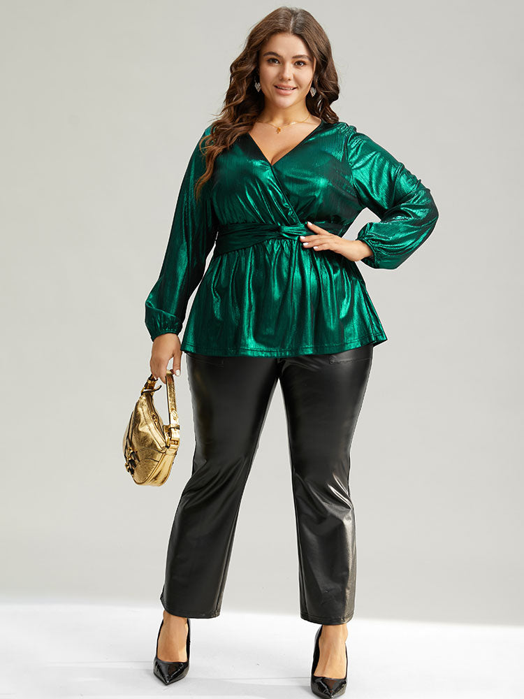 Solid Wrap Twist Front Gathered Blouse