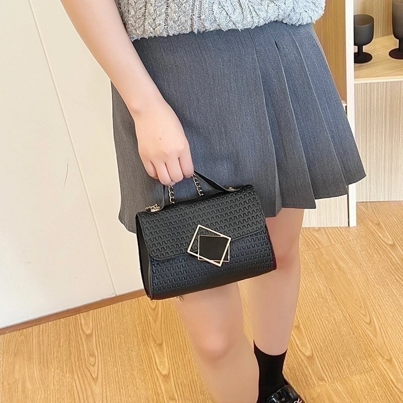 Women's Small Pu Leather Lingge Fashion Square Magnetic Buckle Crossbody Bag