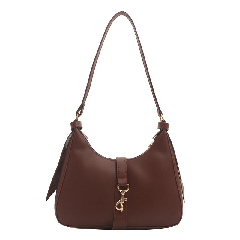 Women's Pu Leather Solid Color Classic Style Hook Loop Underarm Bag