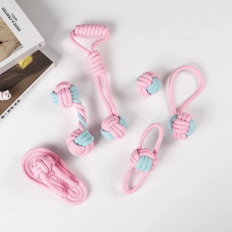 Cute Geometric Molar Long Lasting Tooth Cleaning Woven Ball Dogs Pet Cotton Rope Toy