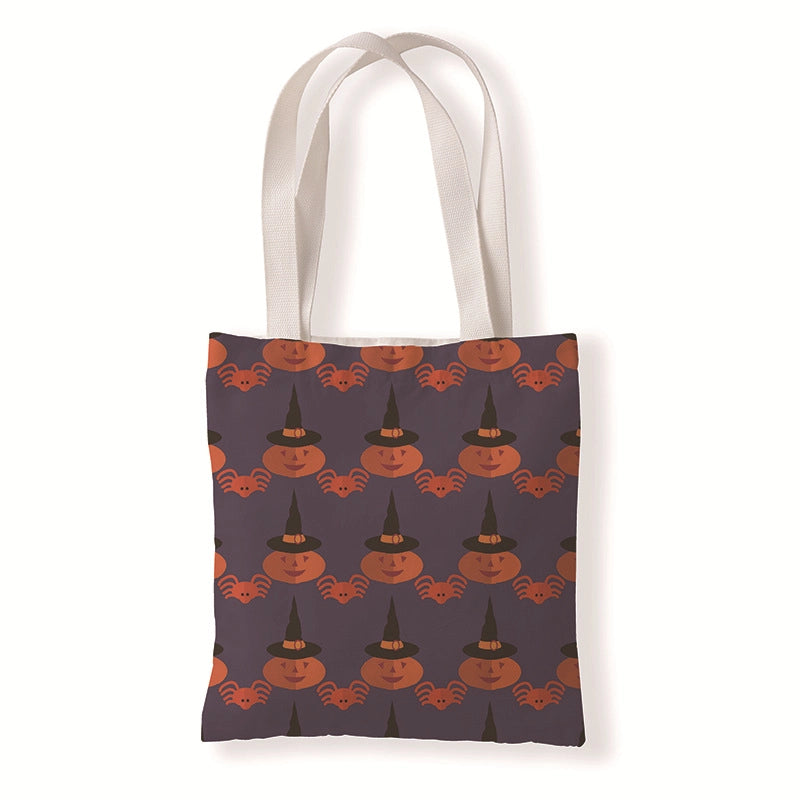 Halloween Women's Medium Canvas Pumpkin Letter Elegant Streetwear Square Open Canvas Bag