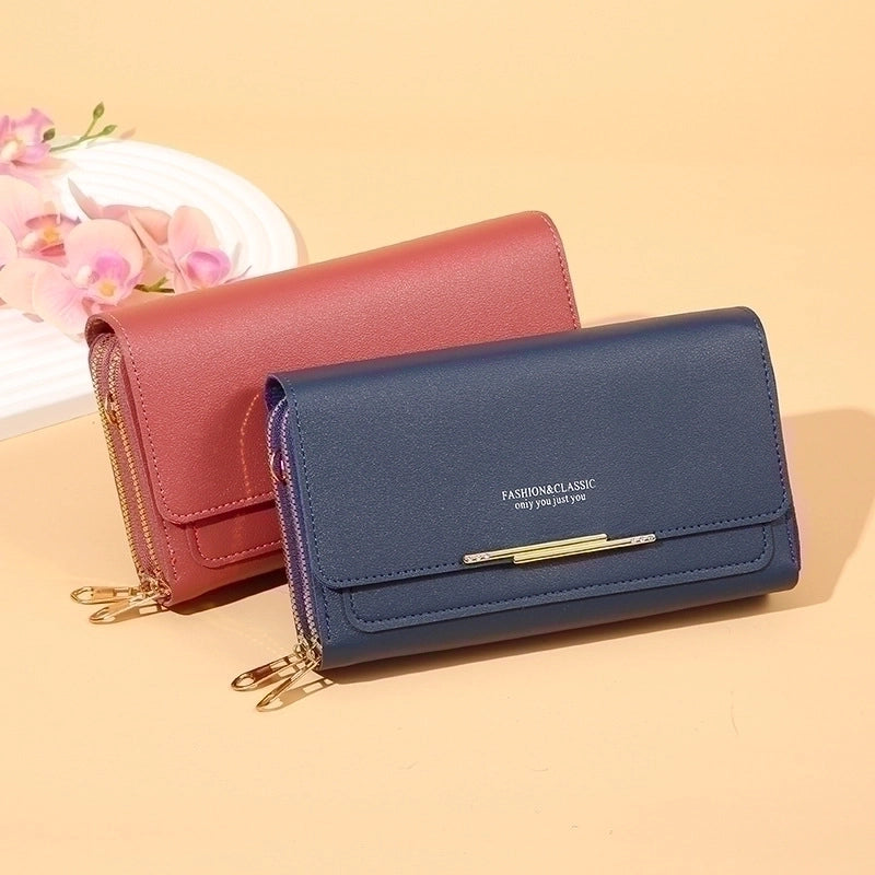 Women's Solid Color Pu Leather Zipper Buckle Wallets
