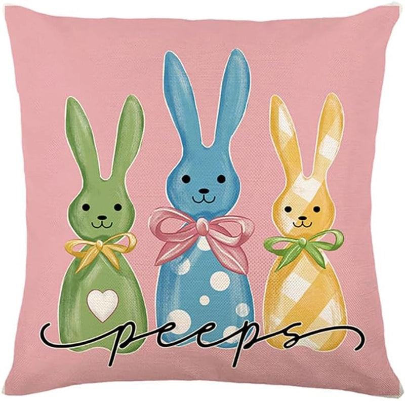 Easter Cute Classic Style Rabbit Letter Linen Pillow Cases Couch & Sofa Decor
