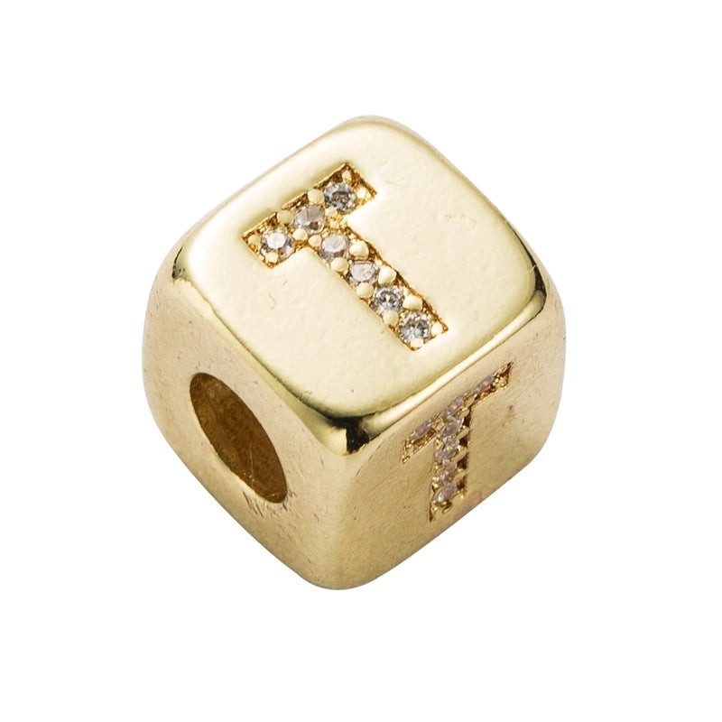 Copper Inlaid Zircon Letter Artificial Gemstones Copper Bracelets