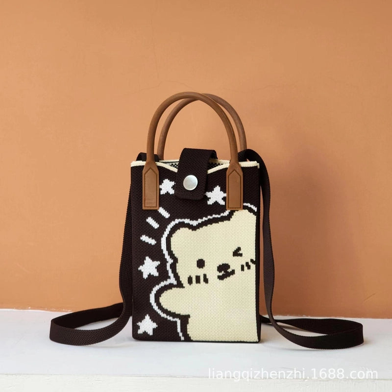 Women's Polyester Cartoon Cute Square Hidden Buckle Shoulder Bag Handbag Crossbody Bag