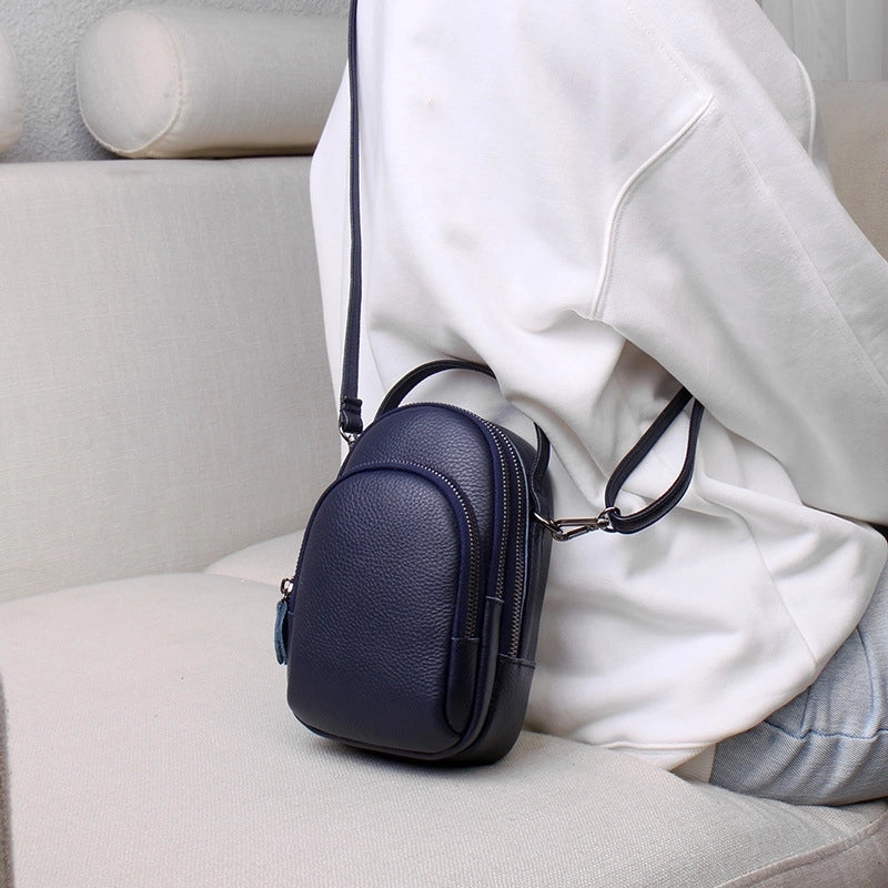 Women's Small Leather Solid Color Classic Style Zipper Shoulder Bag