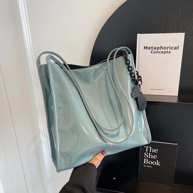 Women's Large Pu Leather Solid Color Streetwear Square Magnetic Buckle Tote Bag