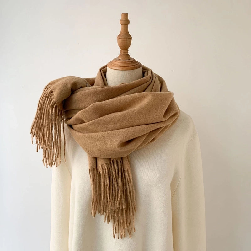Women's Minimalist Solid Color Imitation Cashmere Tassel Scarf