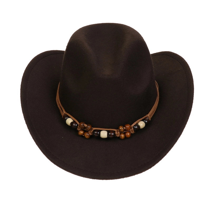 Tibetan Western Denim Top Hat Spring And Autumn New Jazz Hat Big Brim Five-pointed Star Belt Accessories Felt Hat For Men And Women
