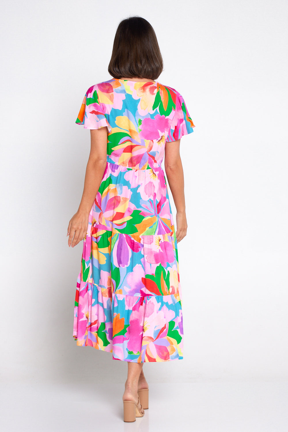 Hibiscus Hues Midi Dress - Pink Blue Floral