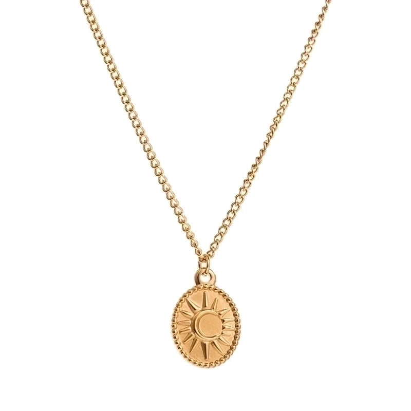 2 Pieces Fashion Sun Rose Stainless Steel Enamel Plating Inlay Zircon Gold Plated Pendant Necklace