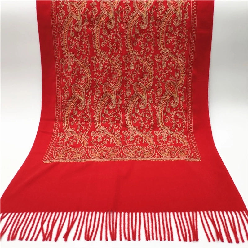 Women's Retro Printing Imitation Cashmere Embroidery Scarf