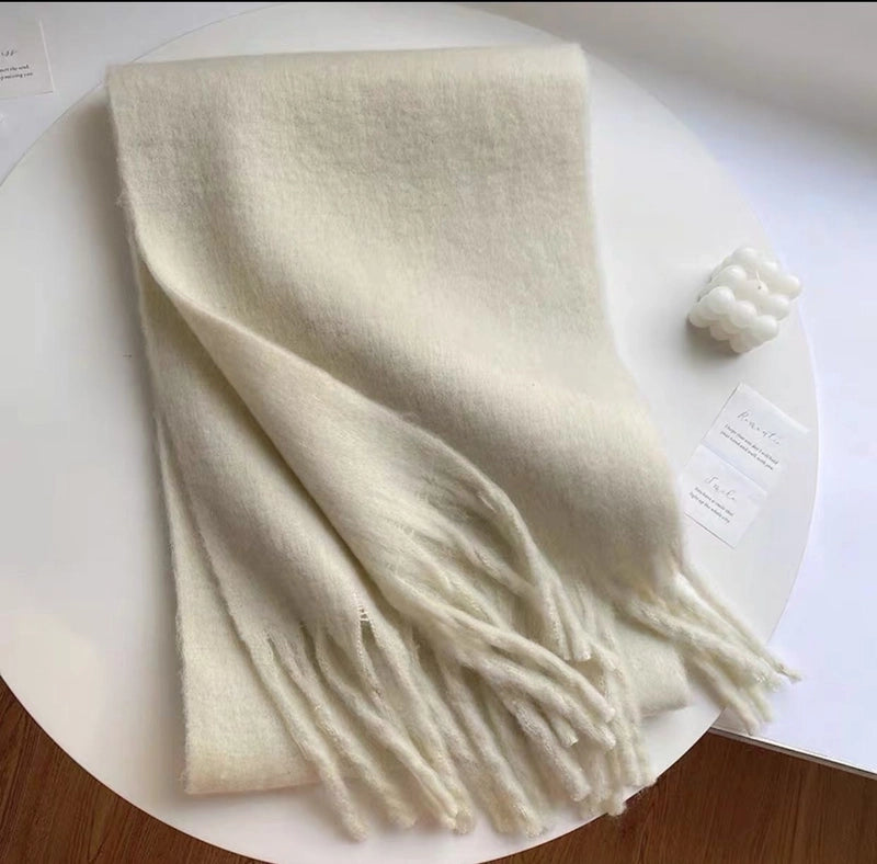Women's Scarf Winter Solid Color Mohair Thickened New High-grade White Lazy Shawl Scarf Warm Fashion