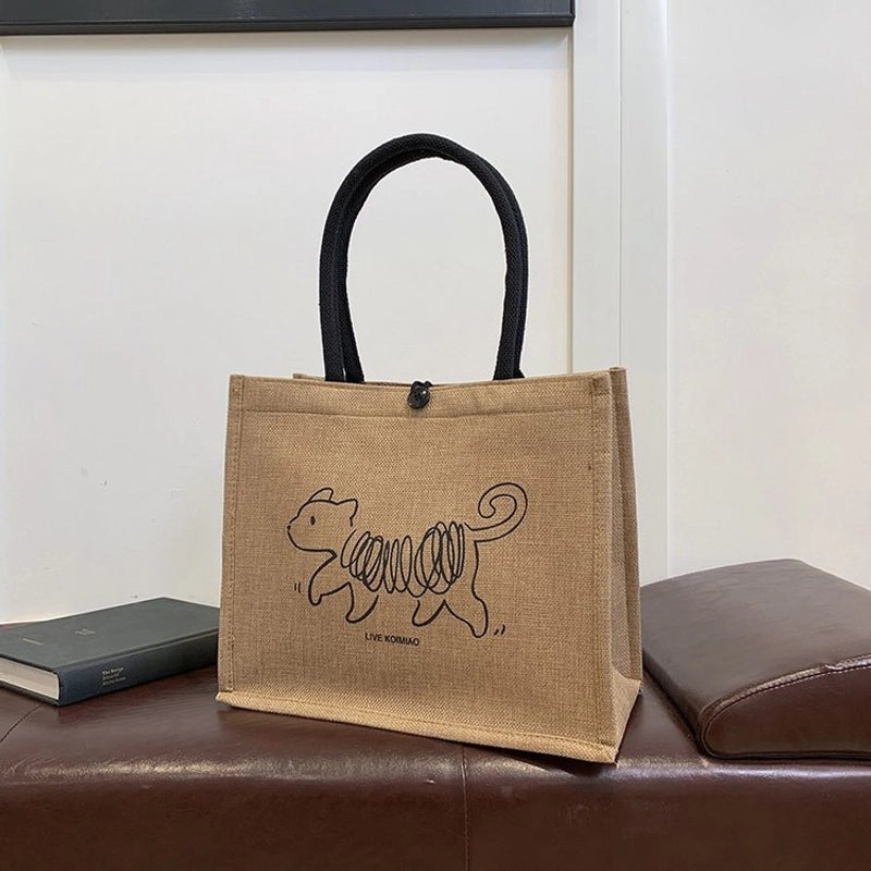 Women's Large Cotton And Linen Letter Butterfly Elegant Streetwear Square Lock Clasp Handbag
