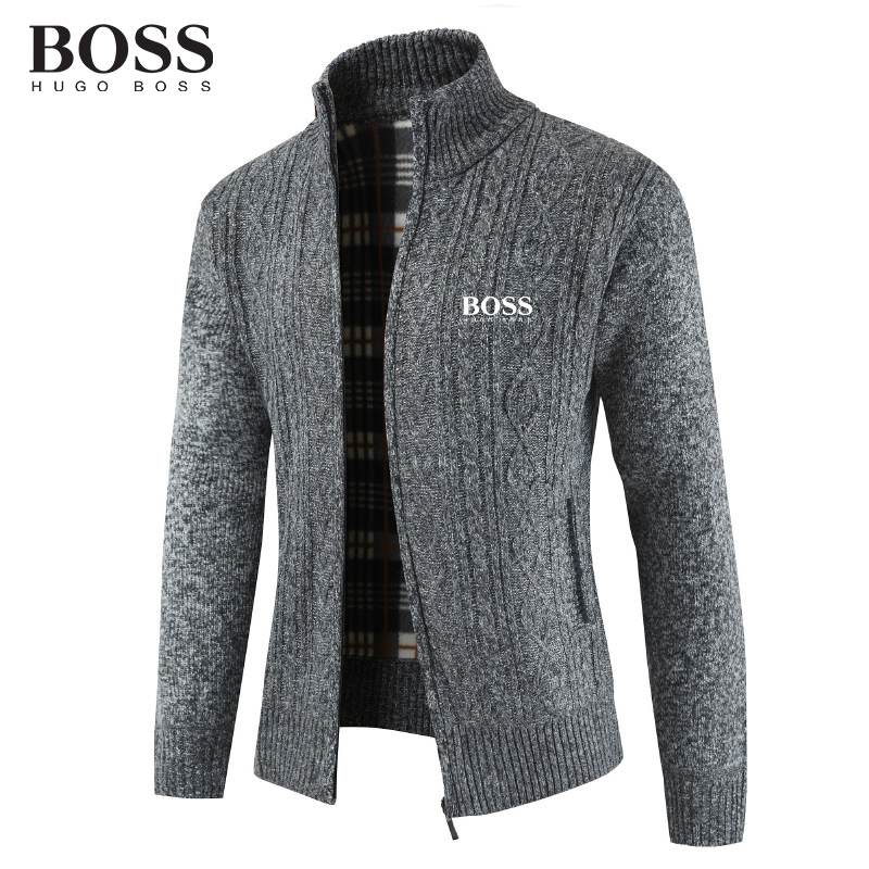 BOSS Men-s Thickened Knitted Stand Collar Cardigan Jacket