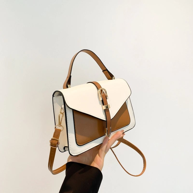 Women's Pu Leather Color Block Streetwear Square Flip Cover Shoulder Bag Handbag Crossbody Bag