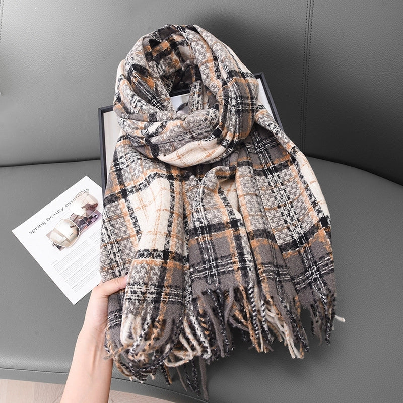 Women's Basic Plaid Polyester Scarf