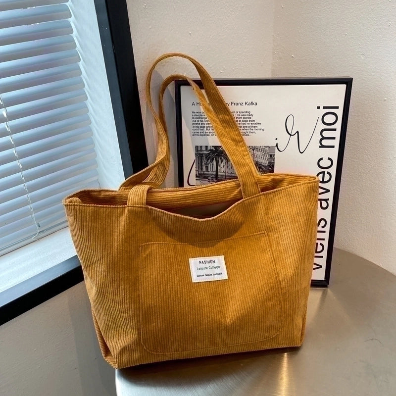 Women's Vintage Style Solid Color Corduroy Shopping Bags