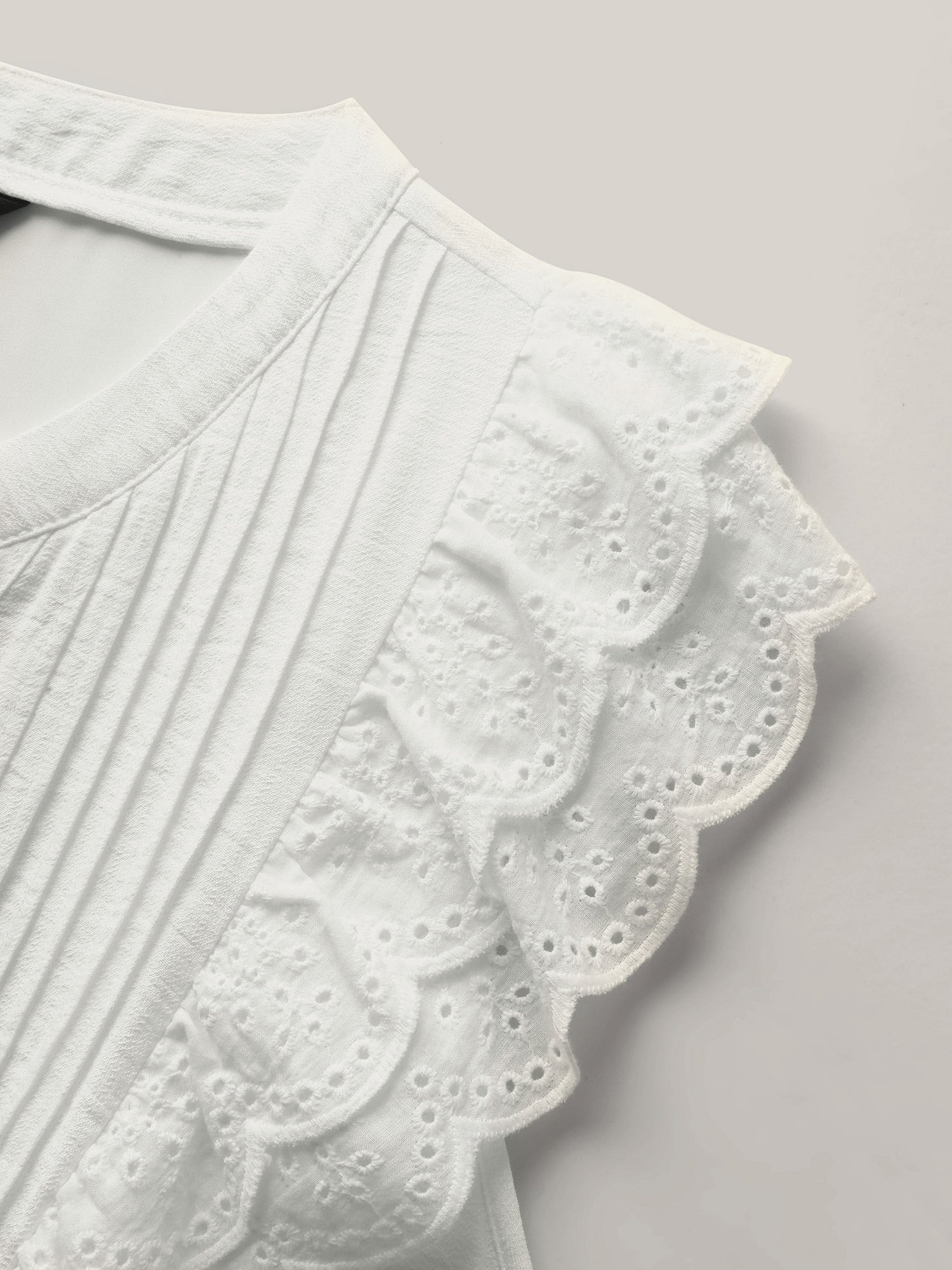 Lace Trim Pleated Button Shirt Dress