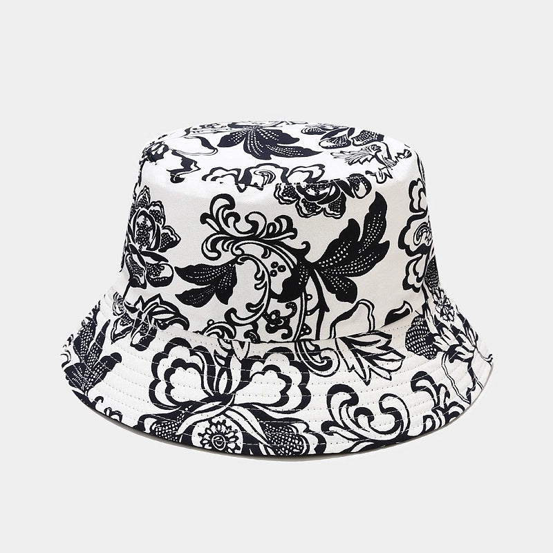 Women's Minimalist Flower Printing Flat Eaves Bucket Hat