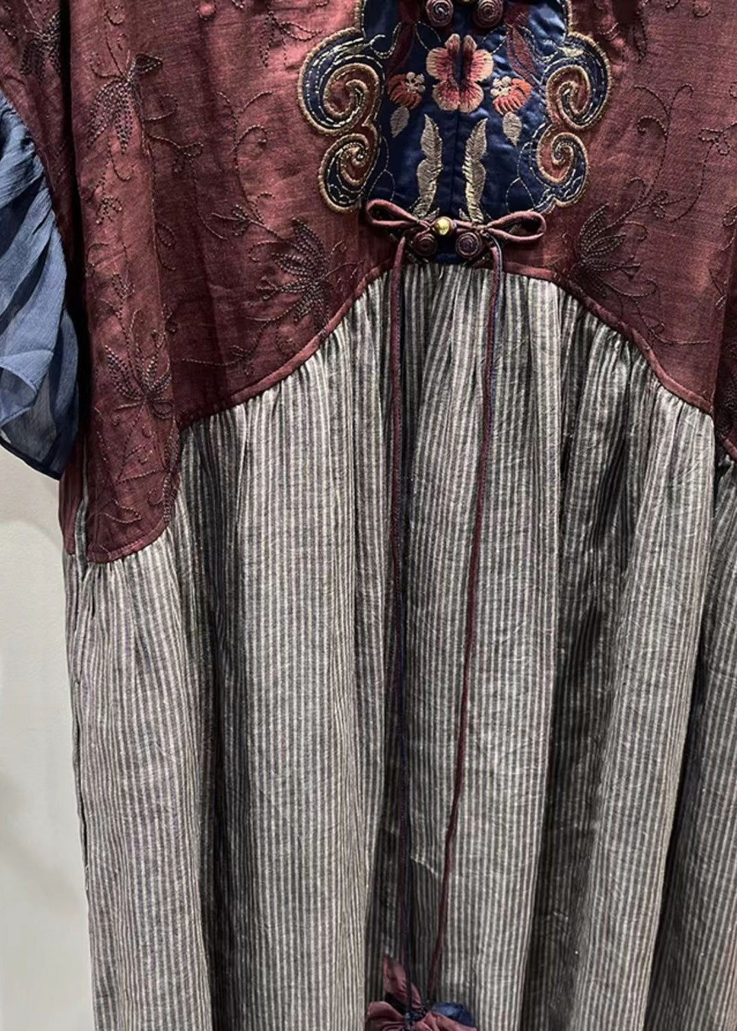 Original V-Neck Embroidered Loose Cotton Blend Dress Butterfly Sleeve