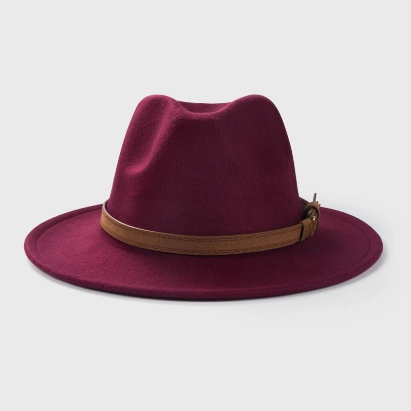 Retro Woolen Hat Belt Accessories Top Hat Simple Big Brim Jazz Hat