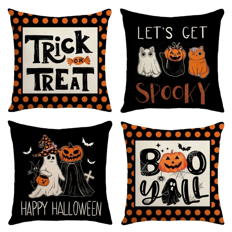 Halloween Minimalist Pumpkin Letter Ghost Linen Pillow Cases Couch & Sofa Decor