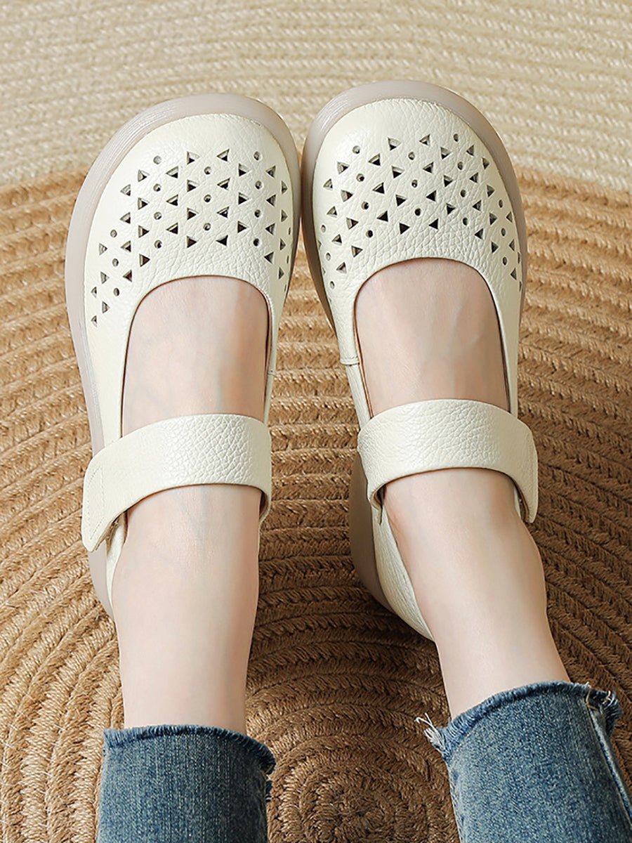 Women Vintage Summer Leather Hollow Out Platfrom Shoes