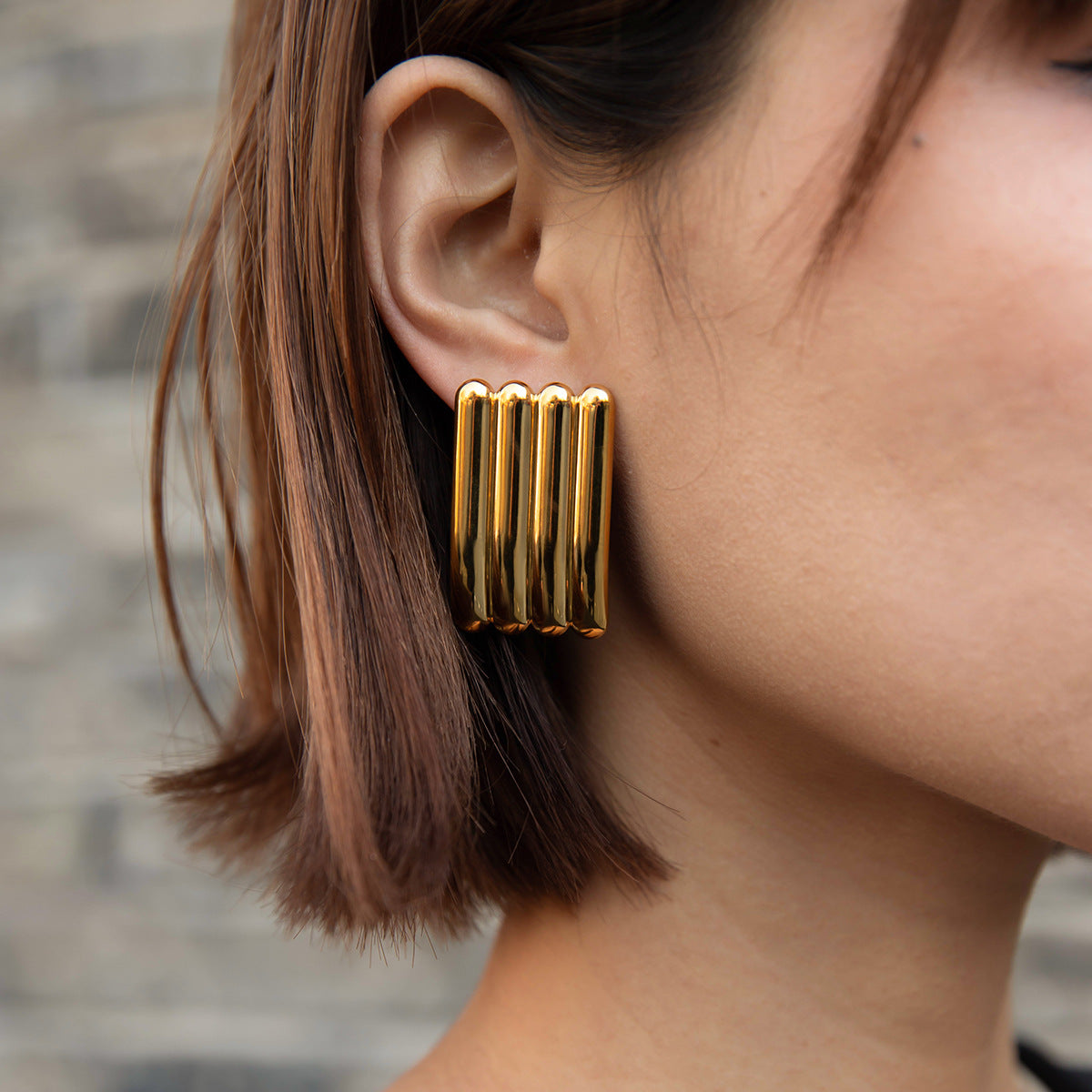 Stripe Stainless Steel 18K Gold Plated Earrings