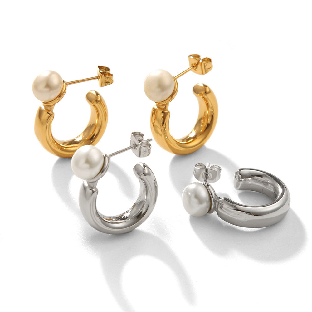 IG Style Pearl Geometric Stainless Steel Electroplating Earrings